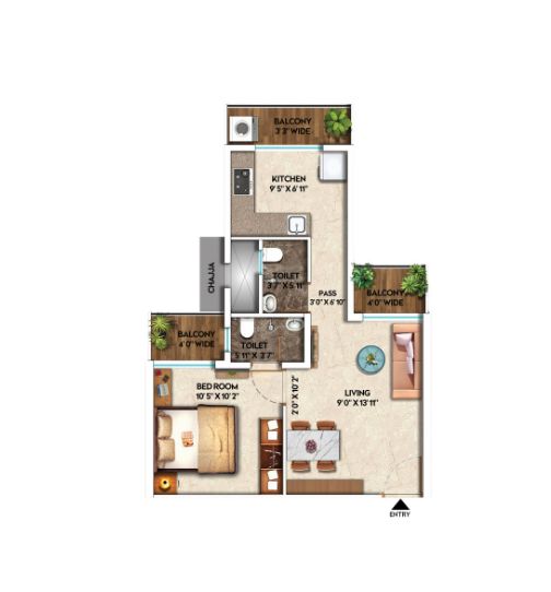 1 Bhk with terrace flat